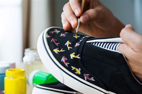 painting sneakers with acrylic paint.